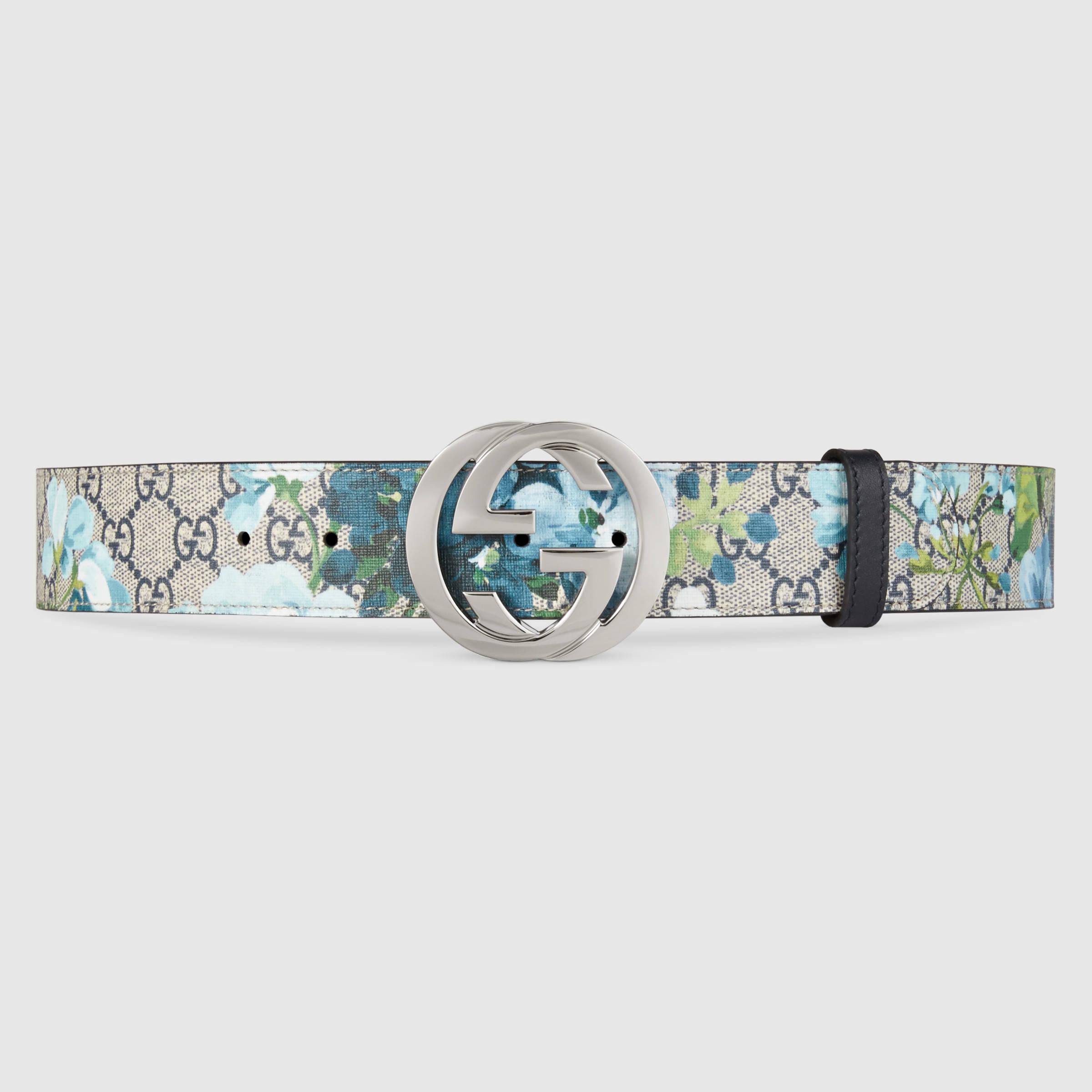 Gucci Gg Blooms Belt With G Buckle in Blue Lyst